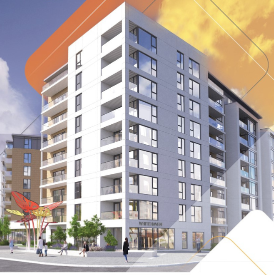 exterior CGI of apartment block from Cost Rental brochure cover (decorative)