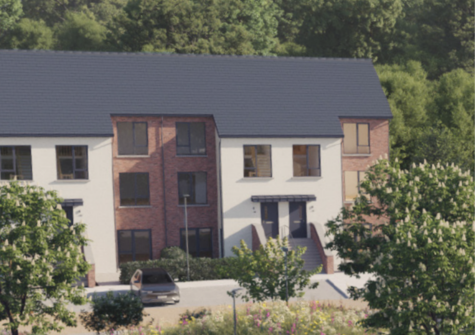exterior CGI of row of duplexes