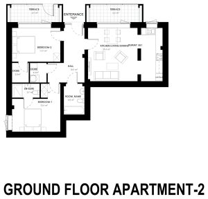 Architect floor plan for the 2 bed apartment at Grange Oaks, Ground Floor, Apartment 2