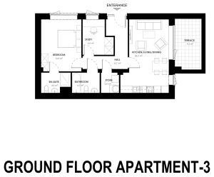 Architect floor plan for the 1 bed plus study at Grange Oaks, Ground Floor, Apartment 3