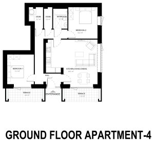 Architect floor plan for the 2 bed apartment at Grange Oaks, Ground Floor, Apartment 4