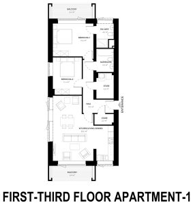 Architect floor plan for the 2 bed apartment at Grange Oaks, First to Third Floor, Apartment 1