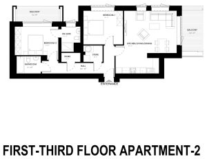 Architect floor plan for the 2 bed apartment at Grange Oaks, First to Third Floor, Apartment 2