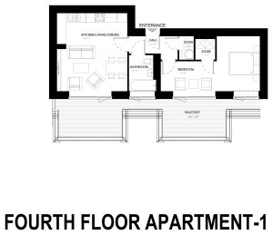 Architect floor plan for the 1 bed apartment at Grange Oaks, Fourth Floor, Apartment 1